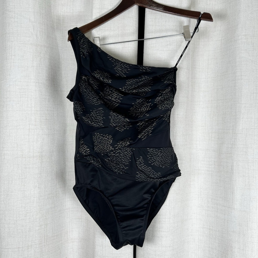 Miraclesuit Iridium Minx Slimming One-Piece Swimsuit Black Sz 10 One Shoulder